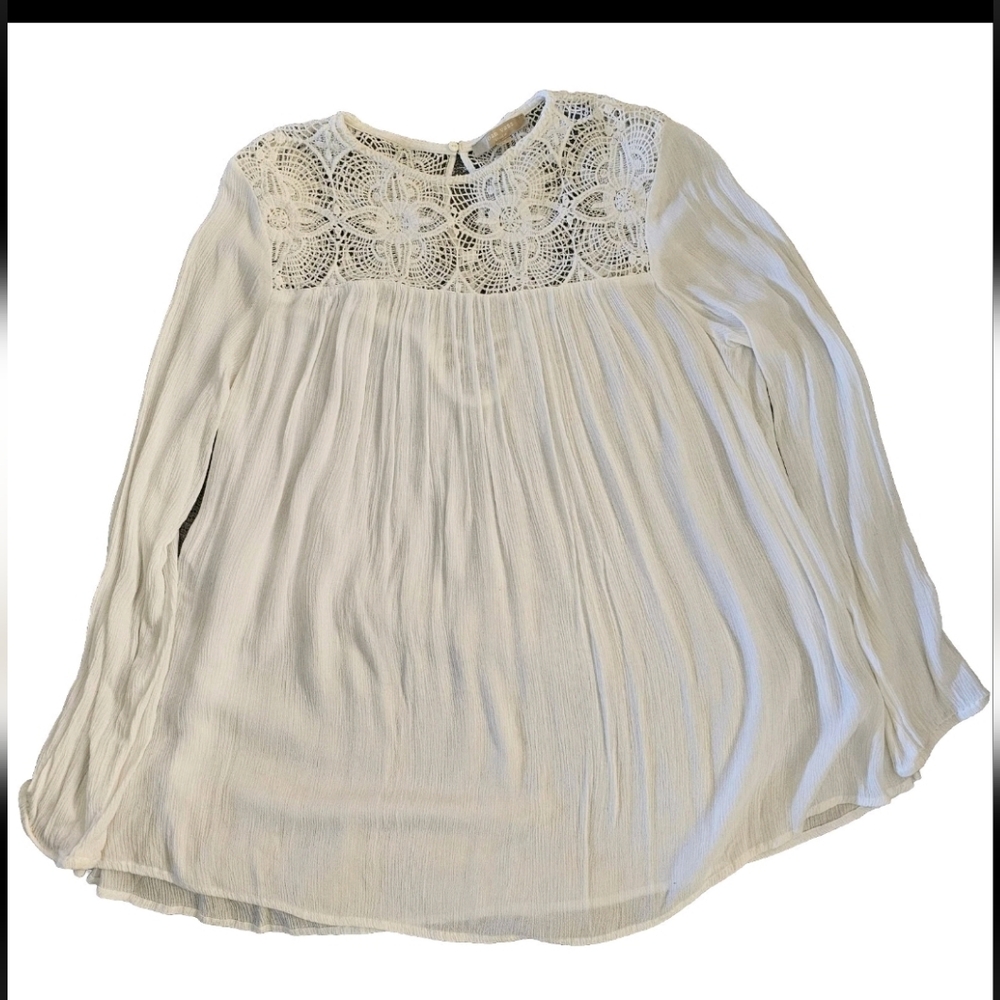 Joan Vass White Tunic Blouse Crochet Lace Blouse